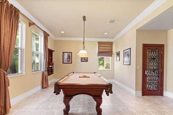 Billiard Table, Game Room, Interior, Pendant Lights, Recessed Lighting