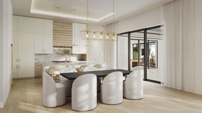 Dining room, Interior, Pendant Lights, Wood Texture Flooring