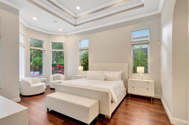 Bedroom, Interior, Recessed Lighting, Wood Texture Flooring