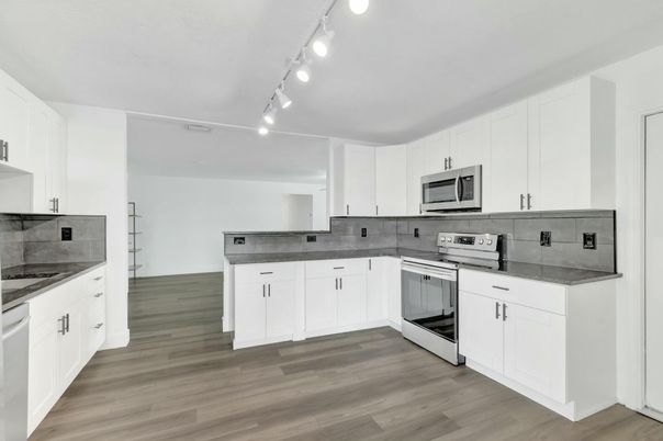 Interior, Kitchen, Stainless Steel Appliances, Wood Texture Flooring