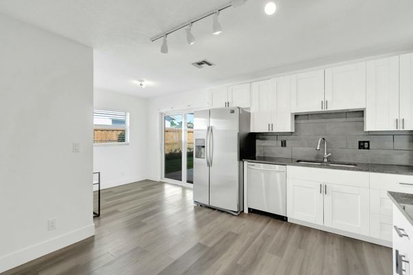 Interior, Kitchen, Stainless Steel Appliances, Wood Texture Flooring
