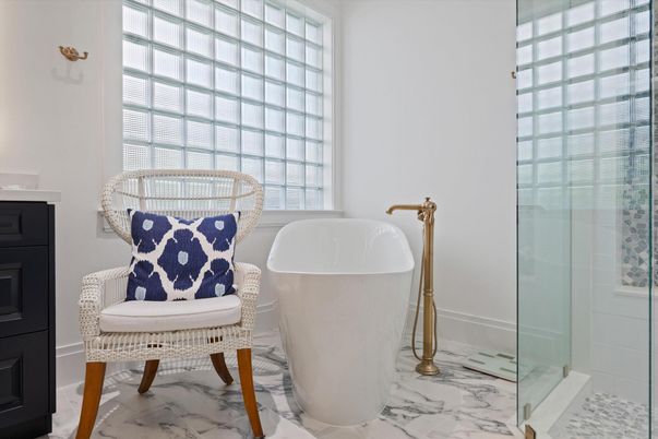 Bathroom, Free Standing Baths, Glass Shower, Interior, Marble