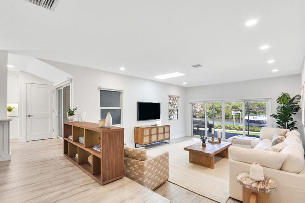 Interior, Living room, Recessed Lighting, Wood Texture Flooring