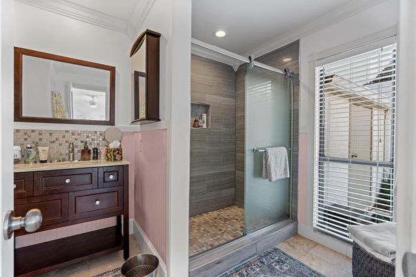 Bathroom, Glass Shower, Interior, Recessed Lighting