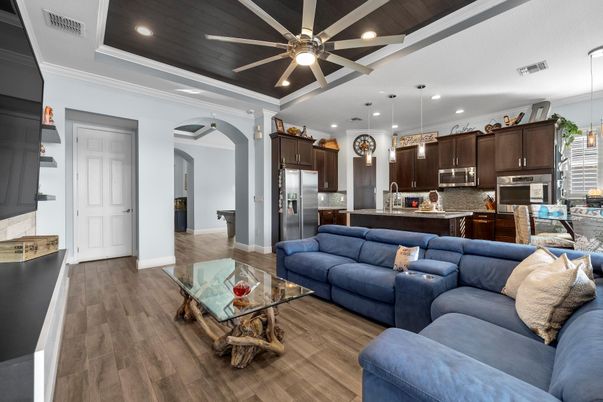 Interior, Kitchen, Living room, Pendant Lights, Recessed Lighting, Stainless Steel Appliances, Wood Texture Flooring