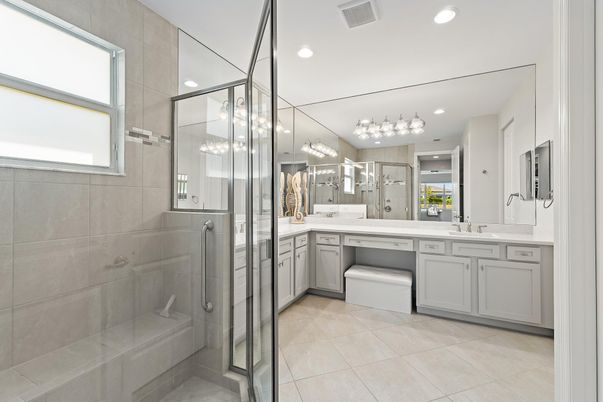 Bathroom, Dual Sink Vanities, Glass Shower, Interior, Recessed Lighting