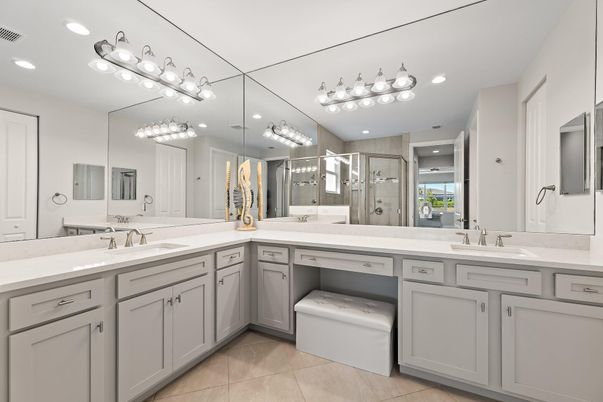Bathroom, Dual Sink Vanities, Glass Shower, Interior, Recessed Lighting