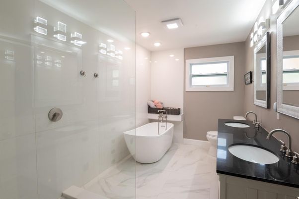 Bathroom, Dual Sink Vanities, Free Standing Baths, Glass Shower, Interior, Marble, Recessed Lighting