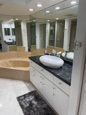 Bathroom, Dual Sink Vanities, Interior, Marble, Recessed Lighting