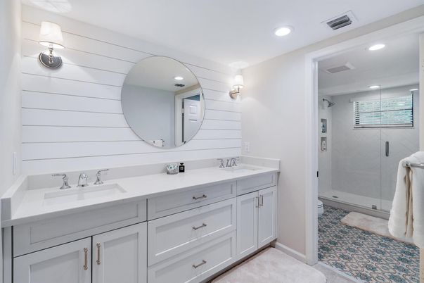 Bathroom, Dual Sink Vanities, Glass Shower, Interior, Recessed Lighting