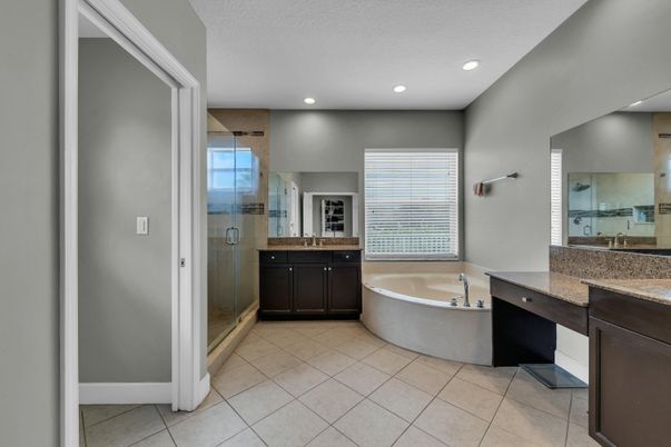 Bathroom, Free Standing Baths, Glass Shower, Interior, Recessed Lighting