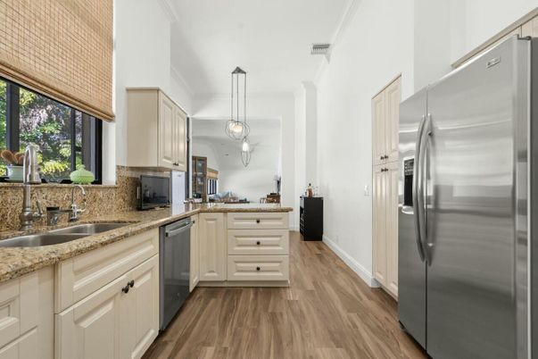Interior, Kitchen, Pendant Lights, Stainless Steel Appliances, Wood Texture Flooring