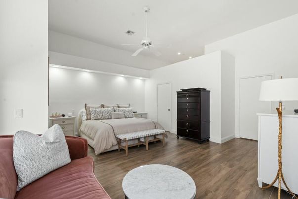 Bedroom, Interior, Recessed Lighting, Wood Texture Flooring