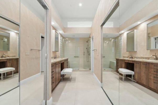Bathroom, Dual Sink Vanities, Glass Shower, Interior, Recessed Lighting