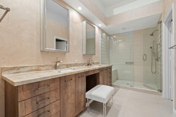 Bathroom, Dual Sink Vanities, Glass Shower, Interior, Recessed Lighting