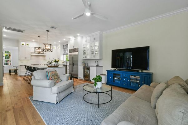 Interior, Kitchen, Living room, Pendant Lights, Recessed Lighting, Stainless Steel Appliances, Wood Texture Flooring