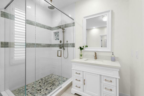 Bathroom, Glass Shower, Interior, Recessed Lighting
