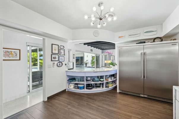 Interior, Kitchen, Pendant Lights, Stainless Steel Appliances, Wood Texture Flooring