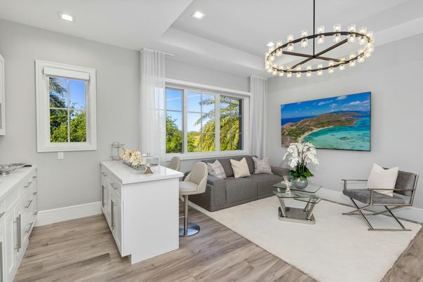 Interior, Living room, Pendant Lights, Recessed Lighting, Wood Texture Flooring
