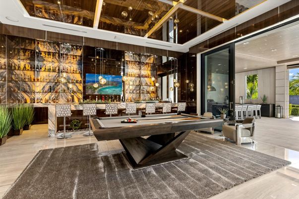Billiard Table, Game Room, Interior, Pendant Lights, Wooden Ceilings