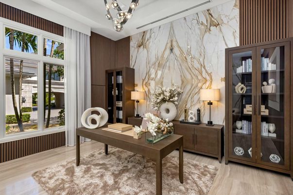 Home Office, Interior, Pendant Lights, Wood Texture Flooring