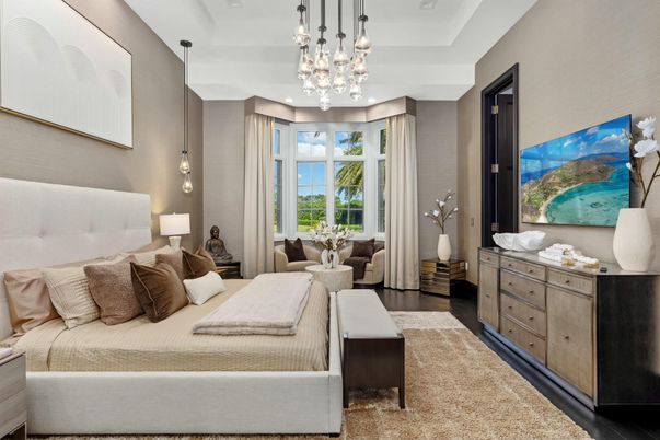 Bedroom, Interior, Pendant Lights, Wood Texture Flooring