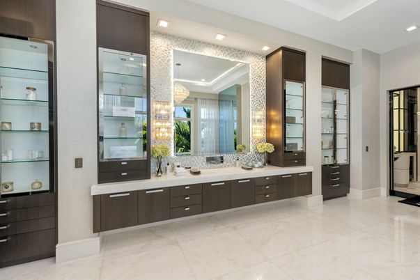 Bathroom, Dual Sink Vanities, Interior, Marble, Recessed Lighting