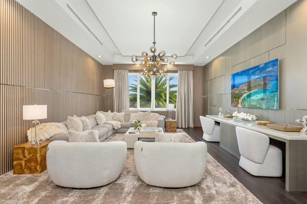 Interior, Living room, Pendant Lights, Recessed Lighting, Wood Texture Flooring