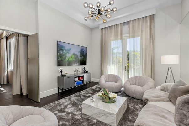 Interior, Living room, Pendant Lights, Wood Texture Flooring