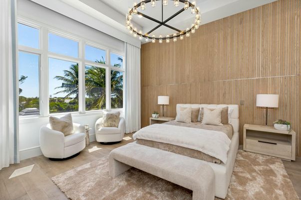 Bedroom, Interior, Pendant Lights, Wood Texture Flooring