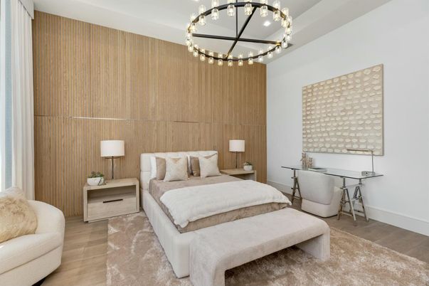 Bedroom, Home Office, Interior, Pendant Lights, Wood Texture Flooring