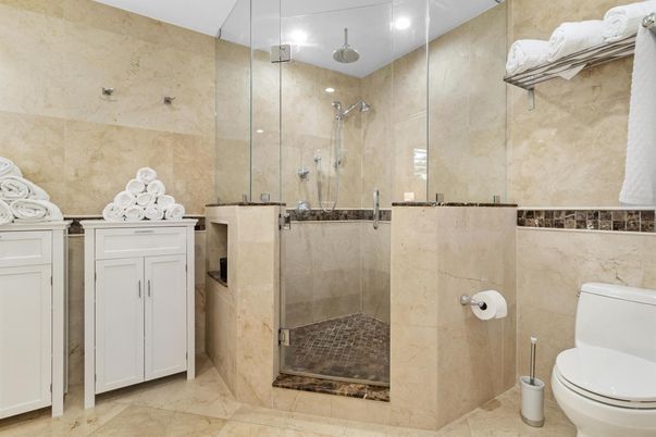 Bathroom, Glass Shower, Interior, Recessed Lighting
