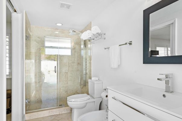 Bathroom, Glass Shower, Interior, Recessed Lighting