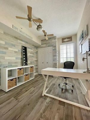 Home Office, Interior, Wood Texture Flooring, Wooden Walls