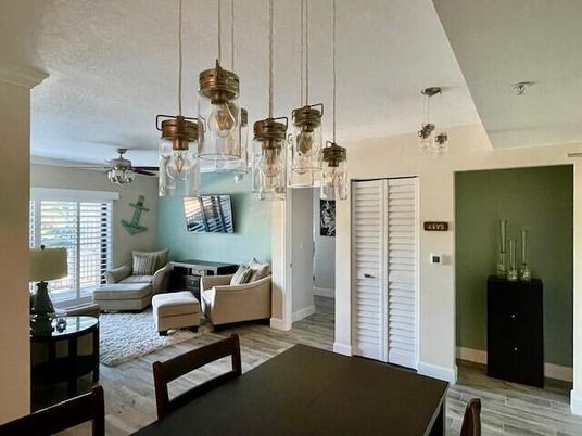 Interior, Living room, Pendant Lights, Wood Texture Flooring