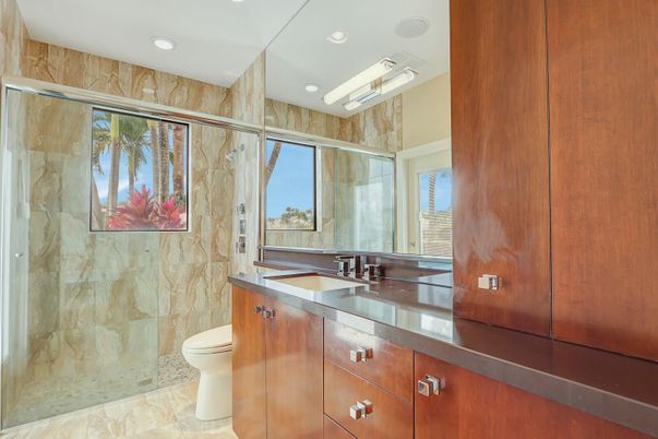 Bathroom, Glass Shower, Interior, Recessed Lighting