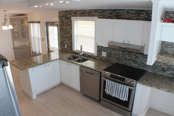 Interior, Kitchen, Pendant Lights, Stainless Steel Appliances, Wood Texture Flooring