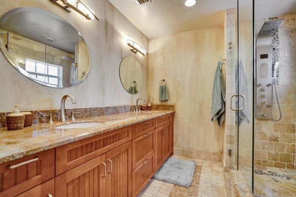 Bathroom, Dual Sink Vanities, Glass Shower, Interior, Recessed Lighting