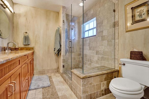 Bathroom, Glass Shower, Interior, Stone Walls