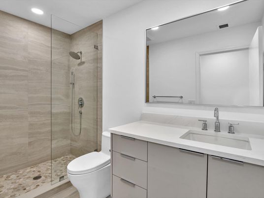 Bathroom, Glass Shower, Interior, Recessed Lighting