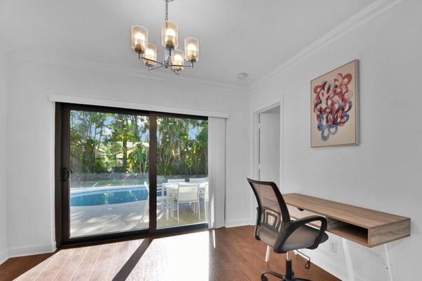 Chandelier, Home Office, Interior, Wood Texture Flooring