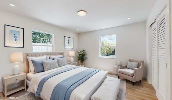Bedroom, Interior, Recessed Lighting, Wood Texture Flooring