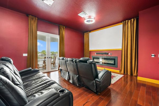 Home Theatre Room, Fireplace, Interior, Theatre Room, Wood Texture Flooring