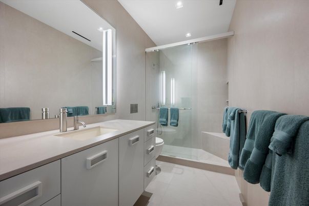 Bathroom, Glass Shower, Interior, Recessed Lighting