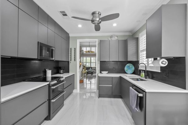 Interior, Kitchen, Marble, Recessed Lighting, Stainless Steel Appliances