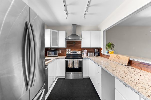 Interior, Kitchen, Stainless Steel Appliances, Wood Texture Flooring