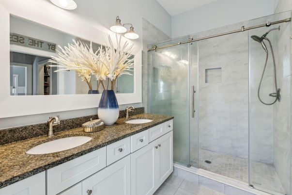 Bathroom, Dual Sink Vanities, Glass Shower, Interior
