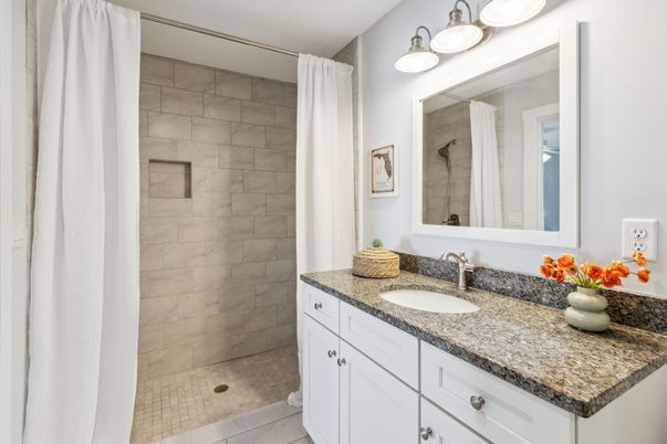 Bathroom, Dual Sink Vanities, Interior, Stone Walls