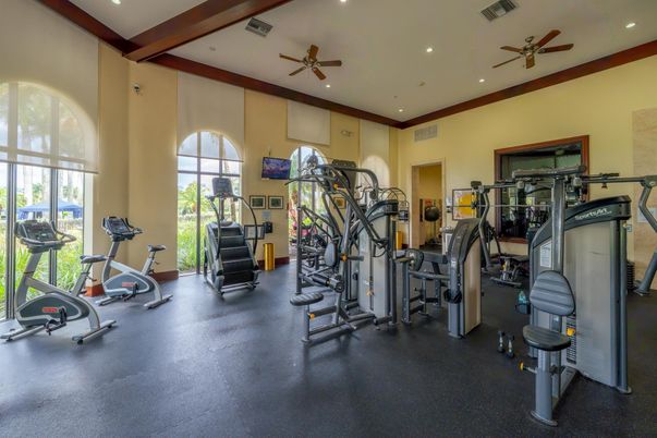 Fitness Equipment, Gym, Interior, Recessed Lighting, Wooden Beams