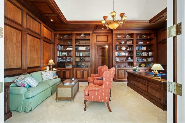 Chandelier, Home Office, Interior, Living room, Recessed Lighting, Wooden Walls